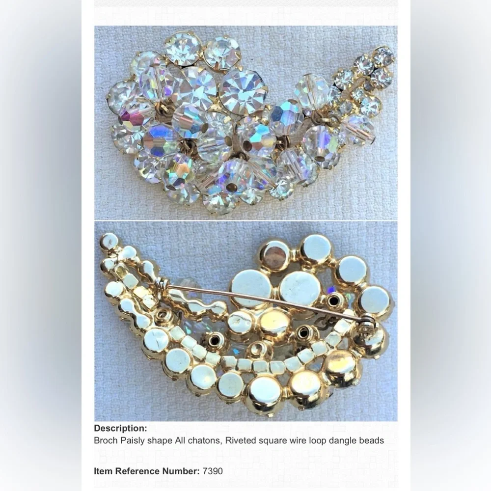 Elegant VTG Juliana DeLizza & Elster Cha Cha Clear Rhinestone Beaded Brooch Pin